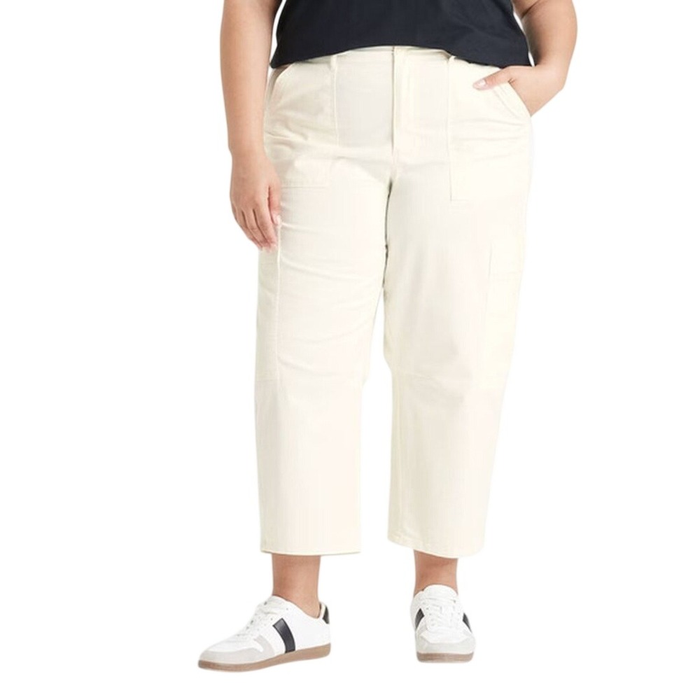 Universal Thread Women's Cream Mid Rise Barrel Leg Utility Cargo Pants Size 17
